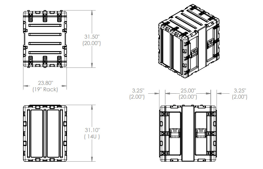 3RR-14U20-22B Harderback® Rack Mount Cases